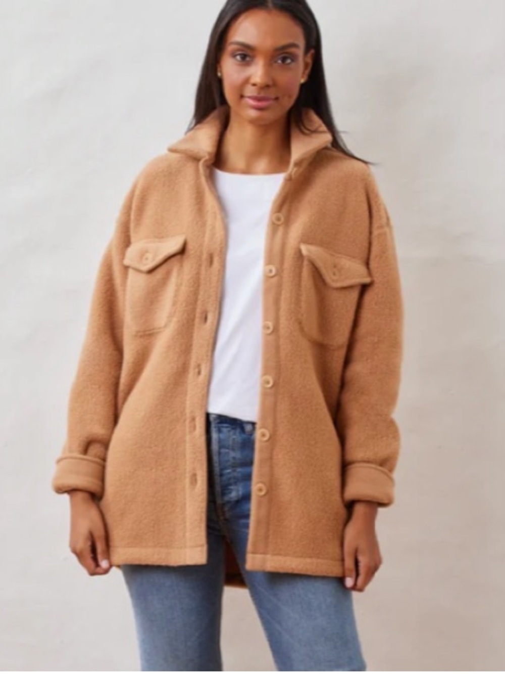 NWT DUDLEY STEPHENS SHERPA FLEECE Sheephill Shacket in Camel